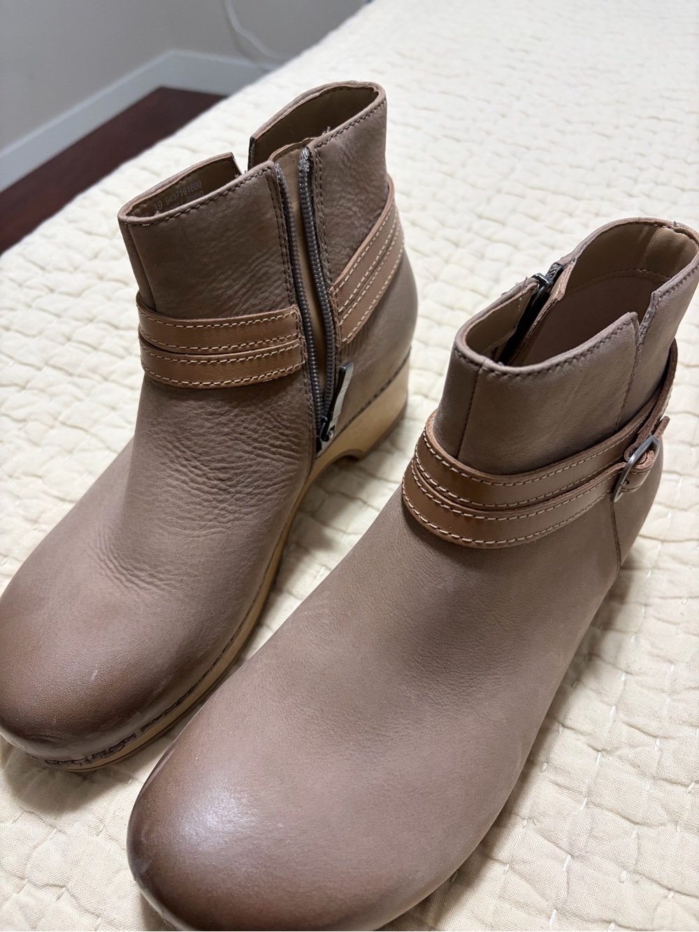 Dansko Taupe Brown Leather Ankle Booties with Buckle